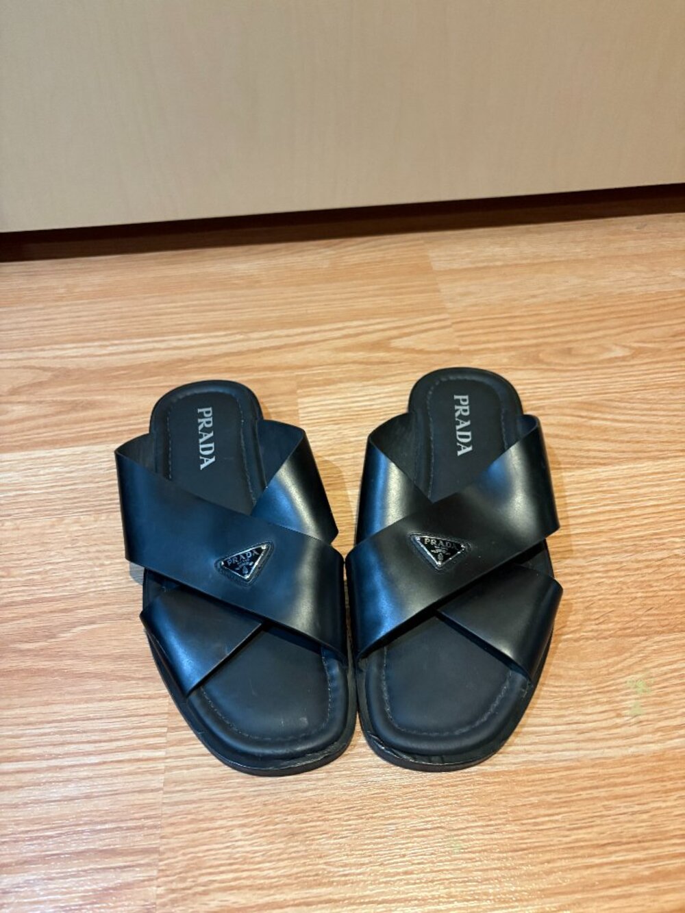 Prada Leather Cross-Strap Sandals